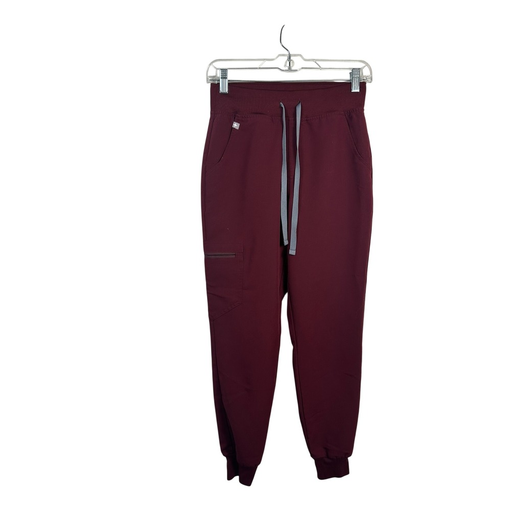 FIGS HW Zamora Jogger Women XS Petite Burgundy Very Good High Waist Scrub Pants